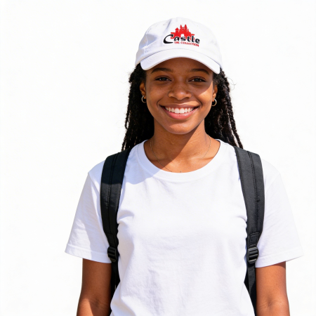 Castle Baseball Hat  White / Red Black Logo